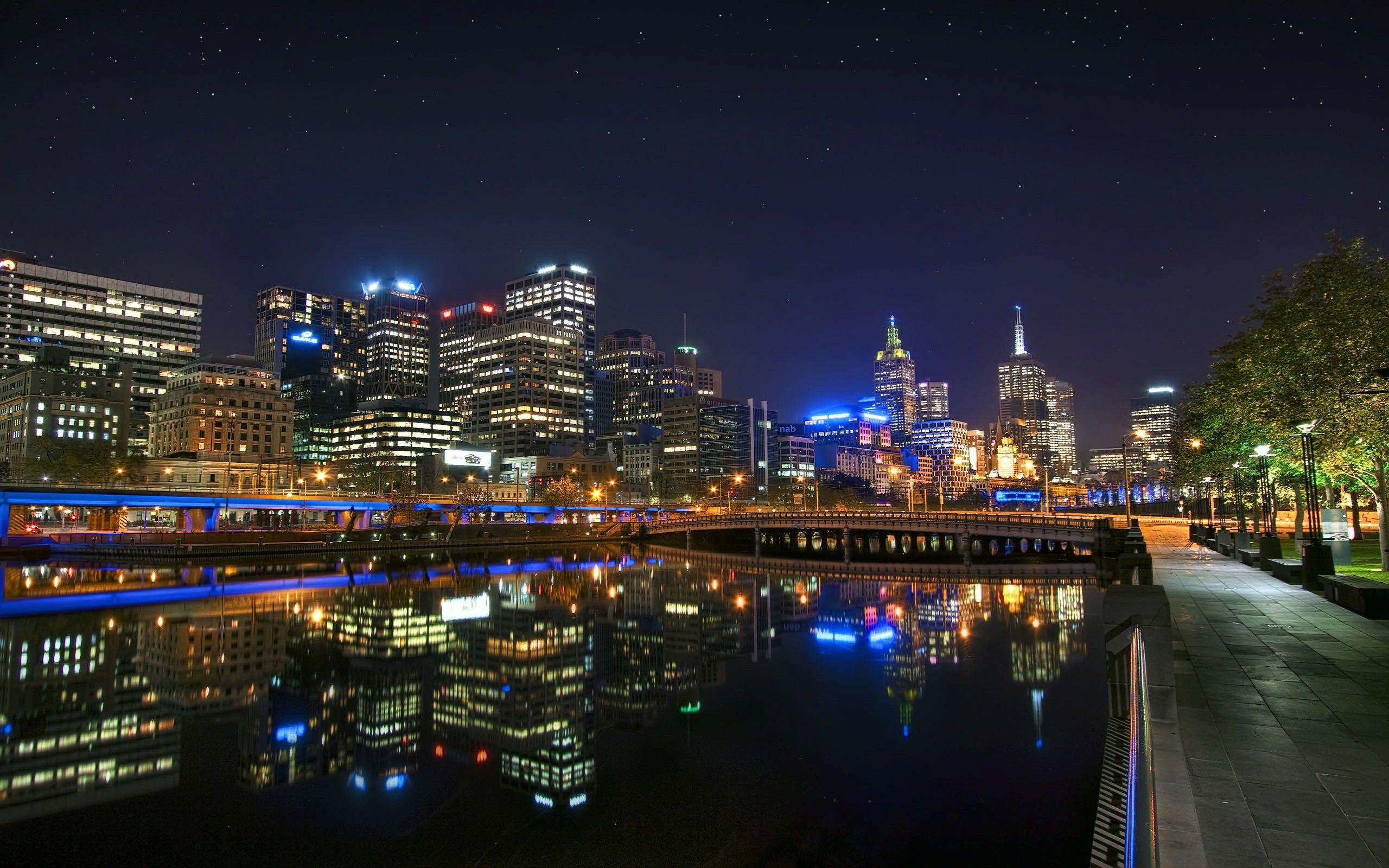 Night Look of City Melbourne in Australia HD Wallpaper
