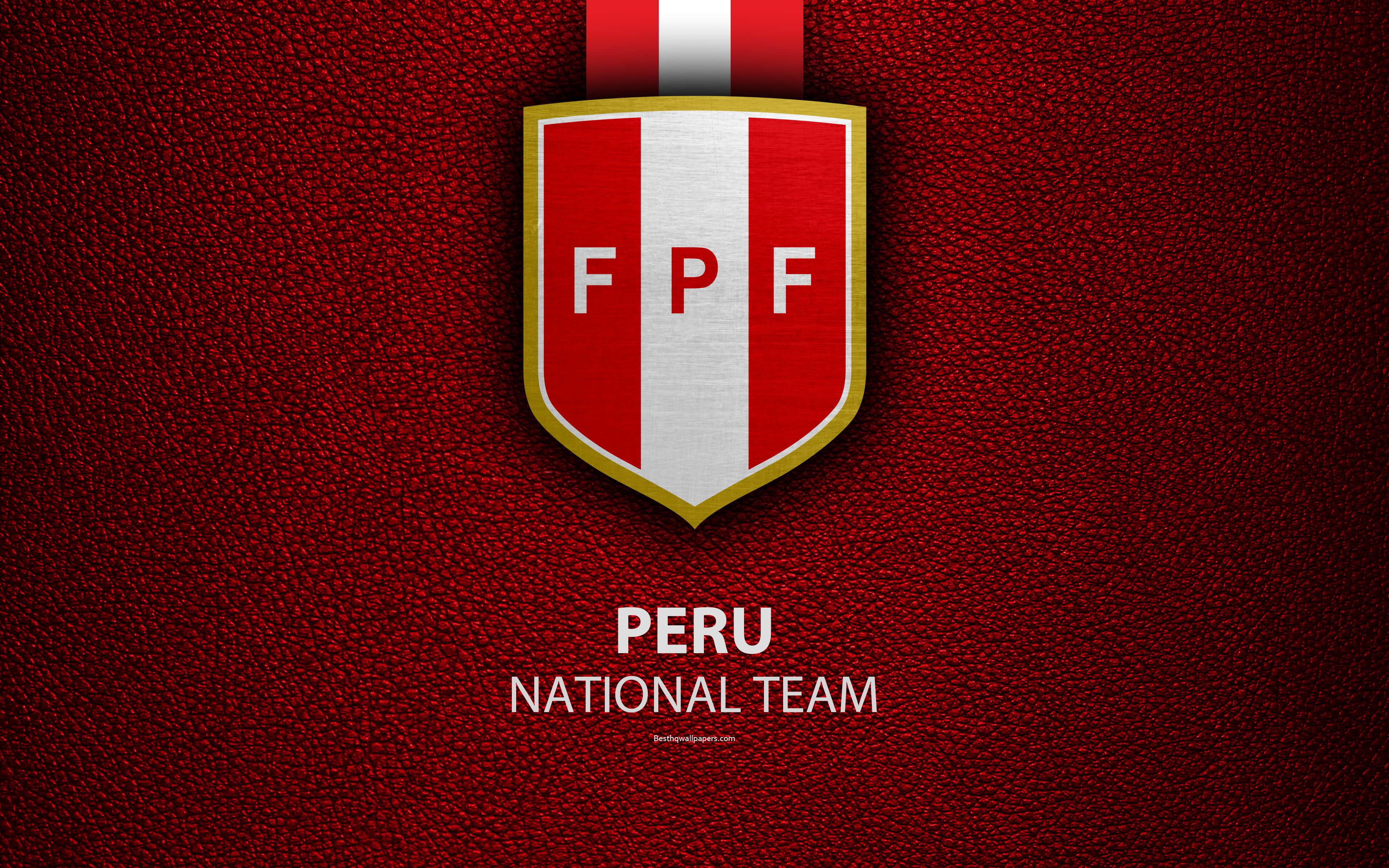 Download wallpaper Peru national football team, 4k, leather texture