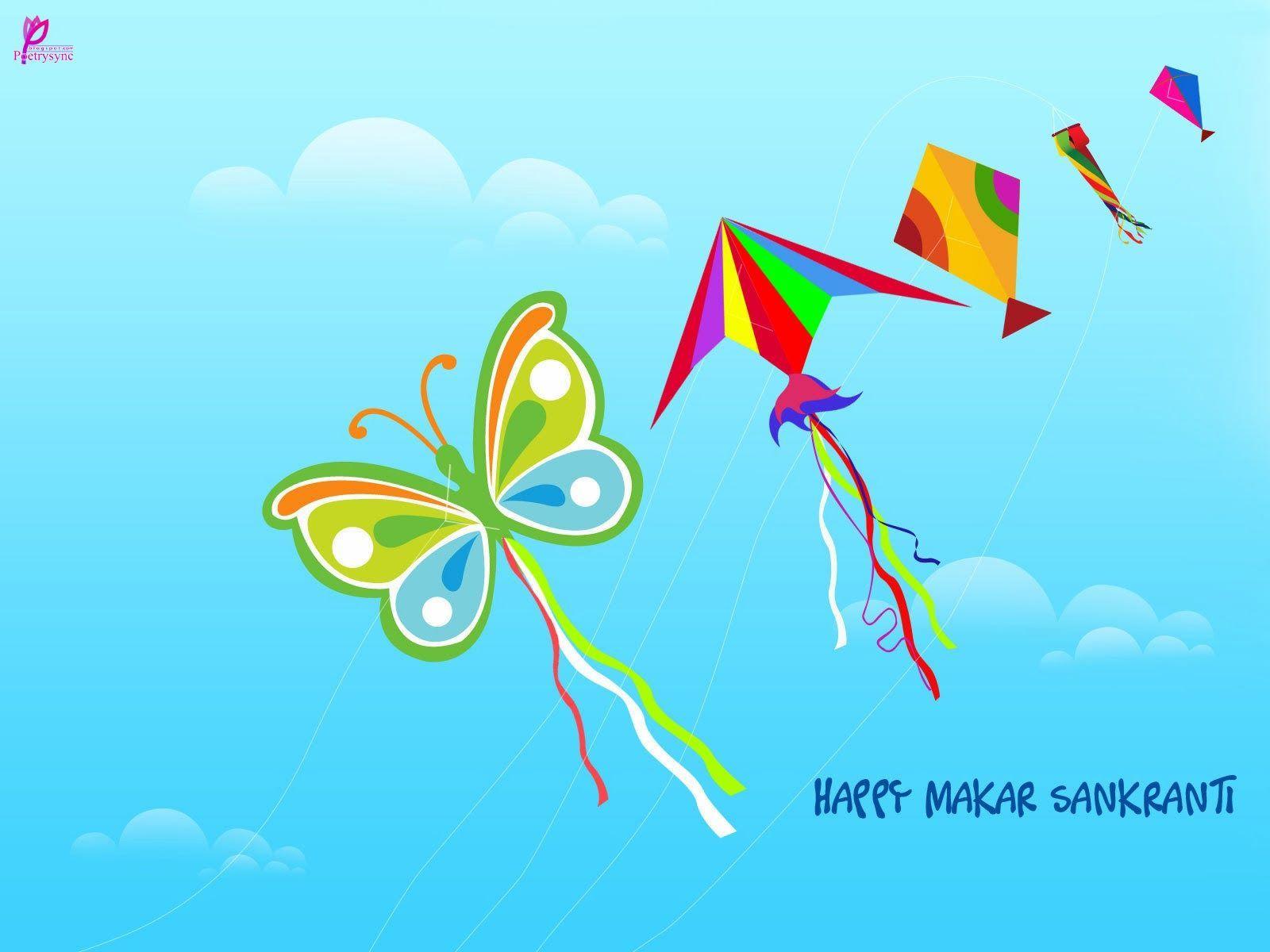 Happy Makar Sankranti Kites Wishes Card Image Wallpaper. MANAS