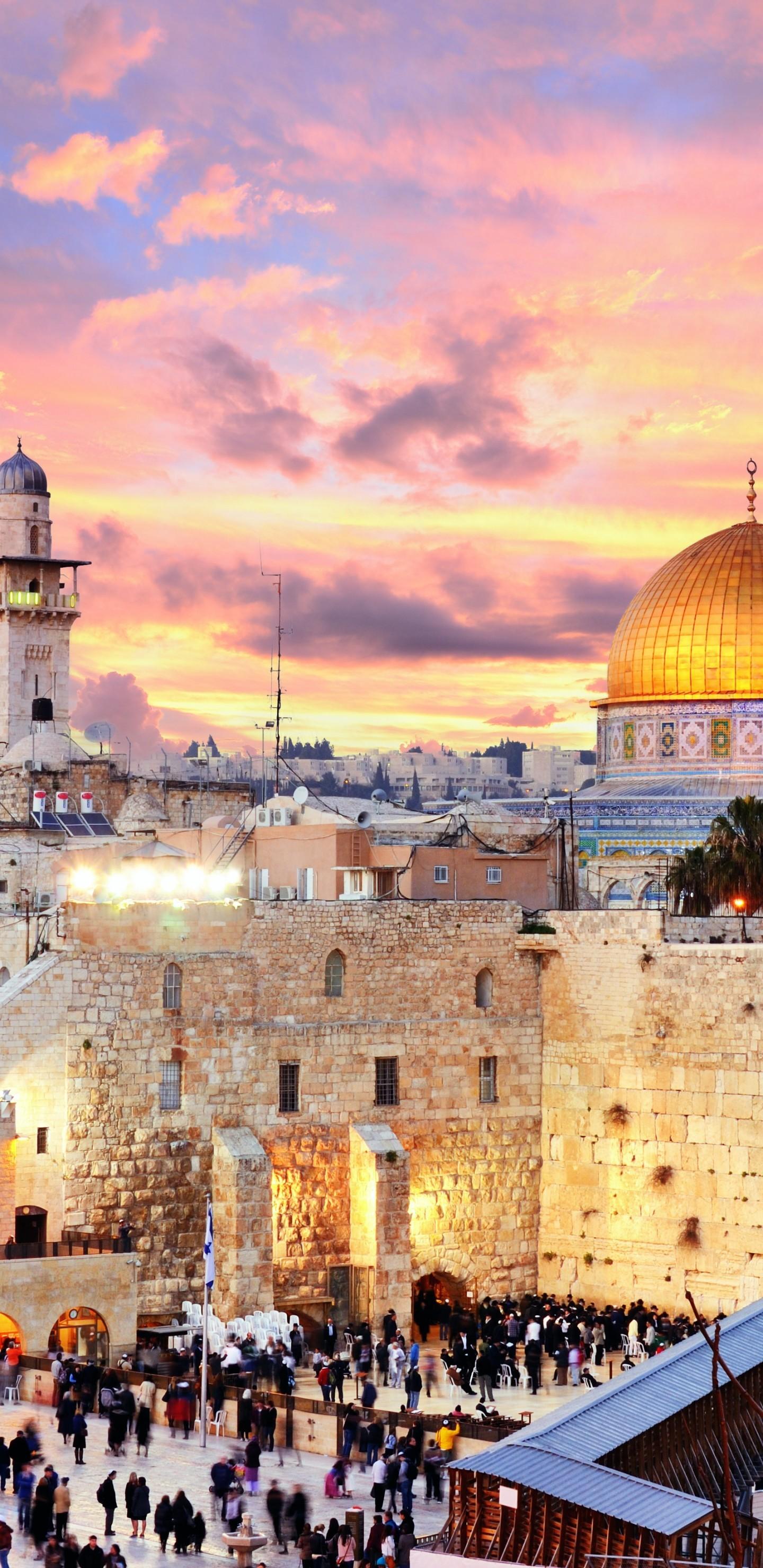 Download 1440x2960 Jerusalem, Sky, Wall, Clouds, Sunset Wallpaper