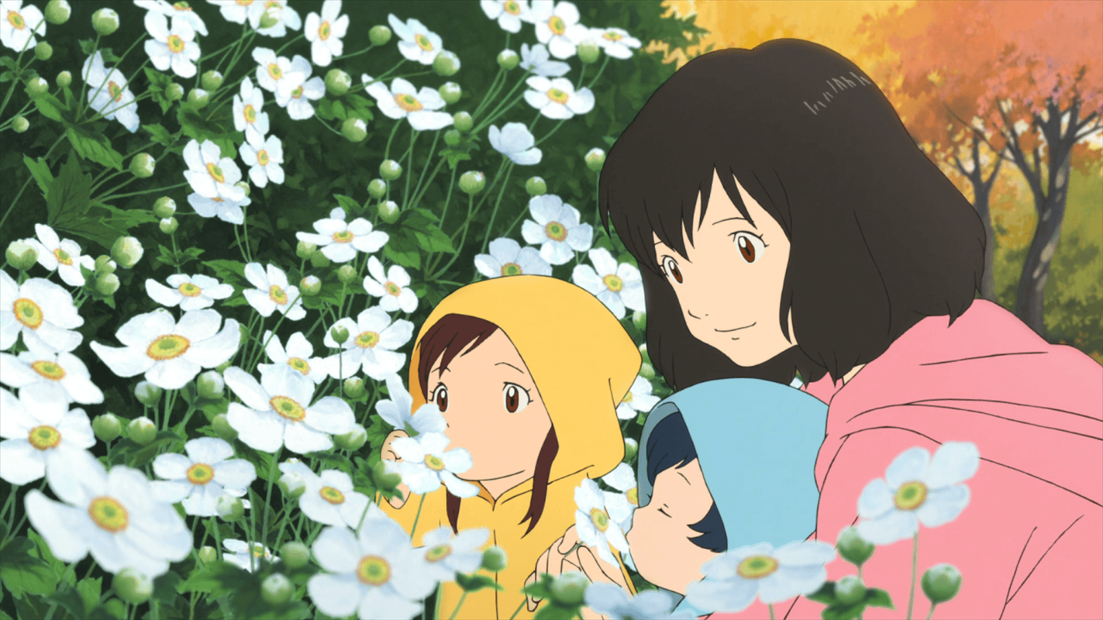 Ame, Yuki, flower and their mum (Wolf Children) Wallpaper