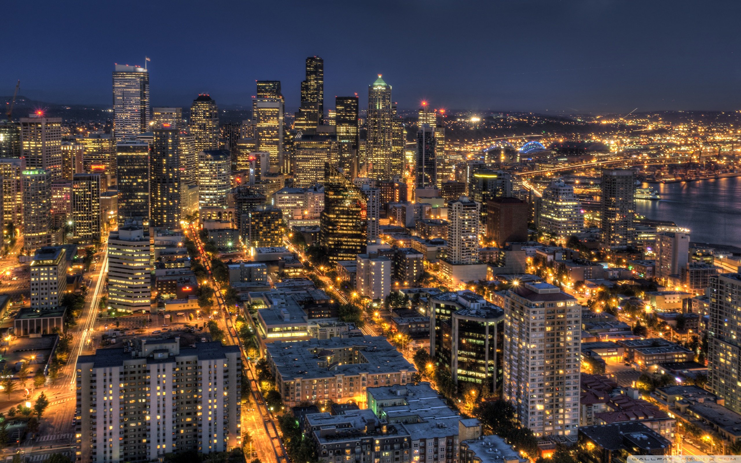 Seattle At Night From The Space Needle HDR ❤ 4K HD Desktop