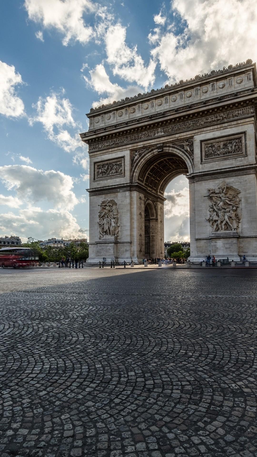 Download 1080x1920 Arc De Triomphe, France, Paris, Sky, Clouds