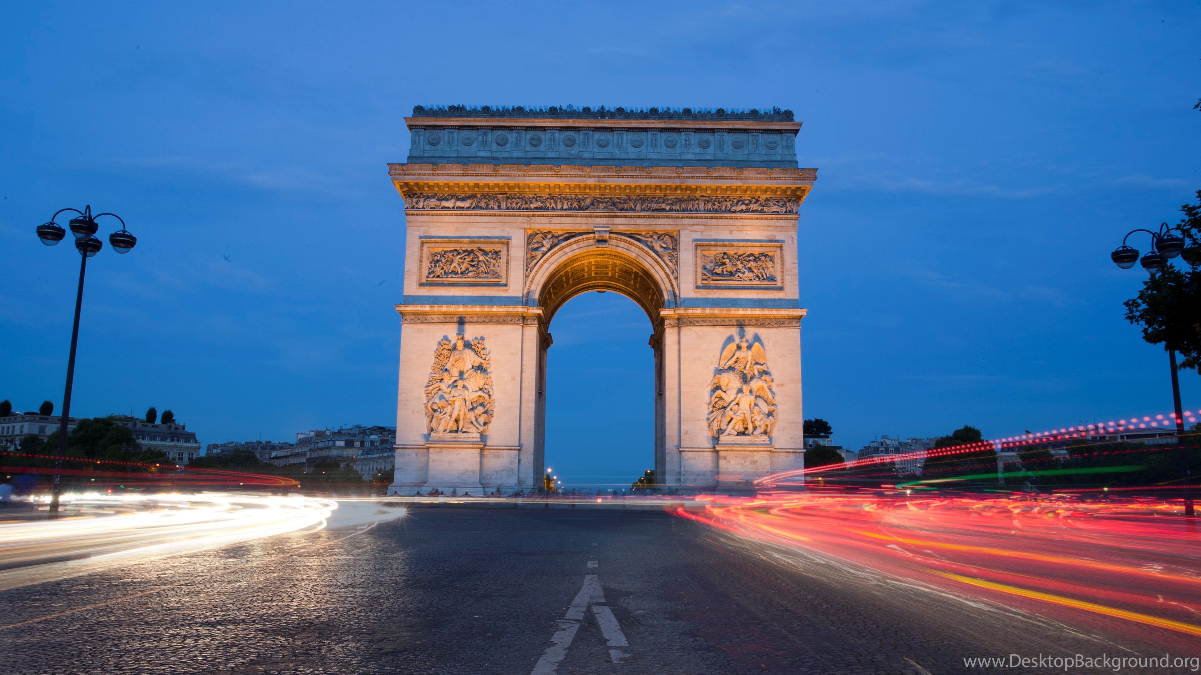 Arc De Triomphe From Paris At Twilight Wallpaper Desktop Background