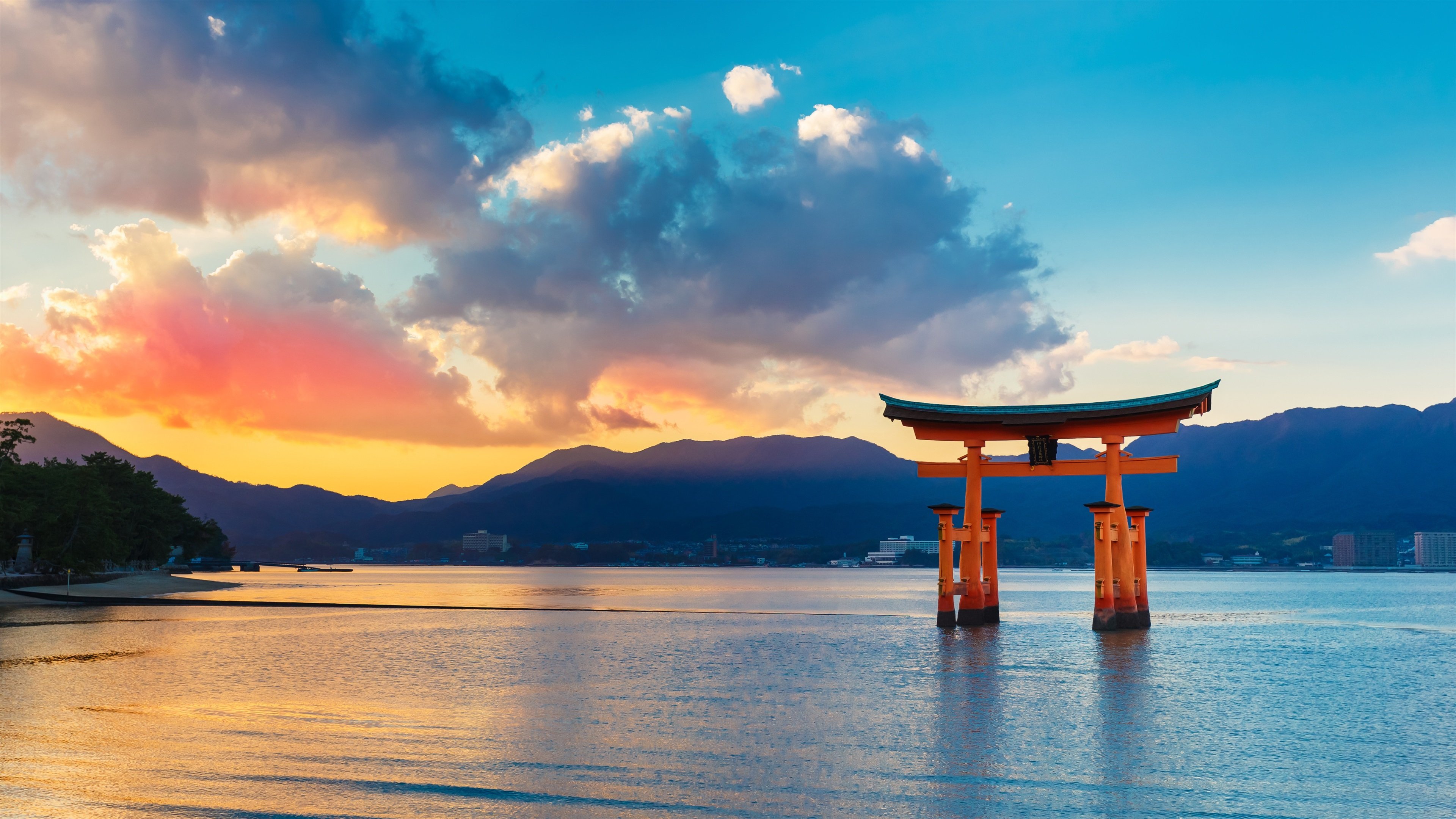Wallpaper Torii Gate, sea, sunset, Japan 3840x2160 UHD 4K Picture, Image