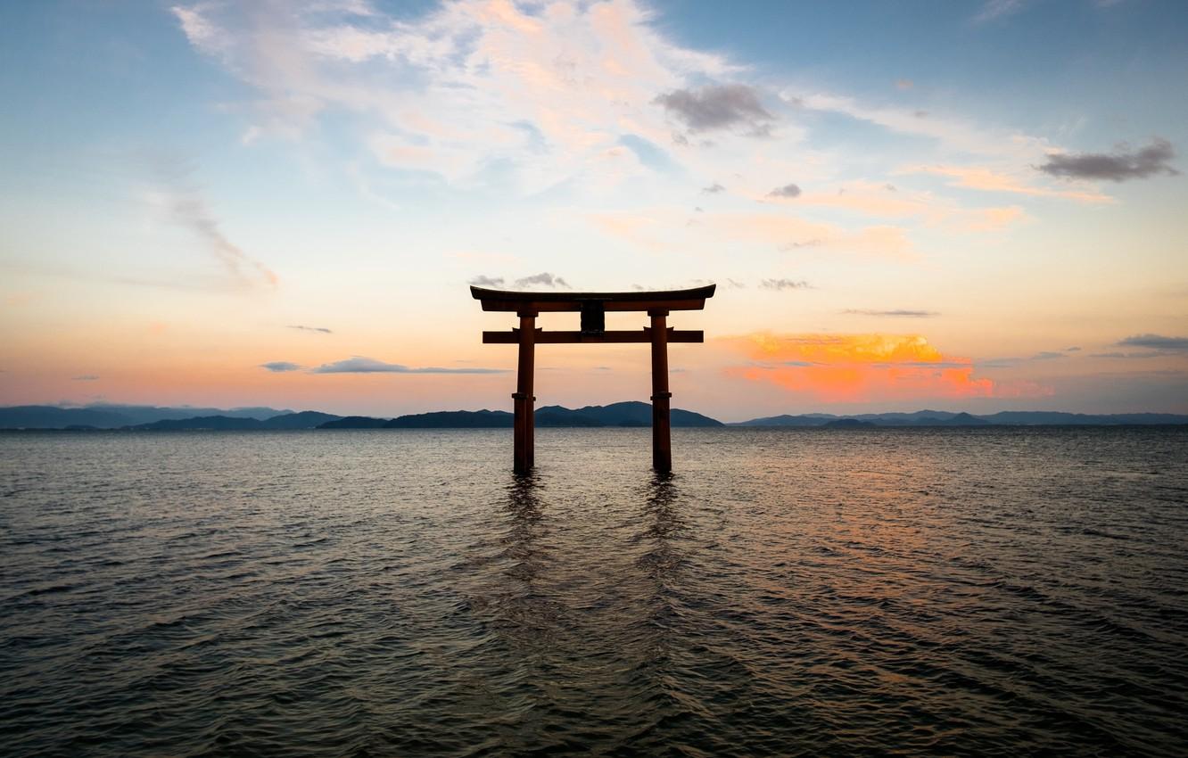 Wallpaper the sky, landscape, the ocean, gate, Japan, Japan, torii