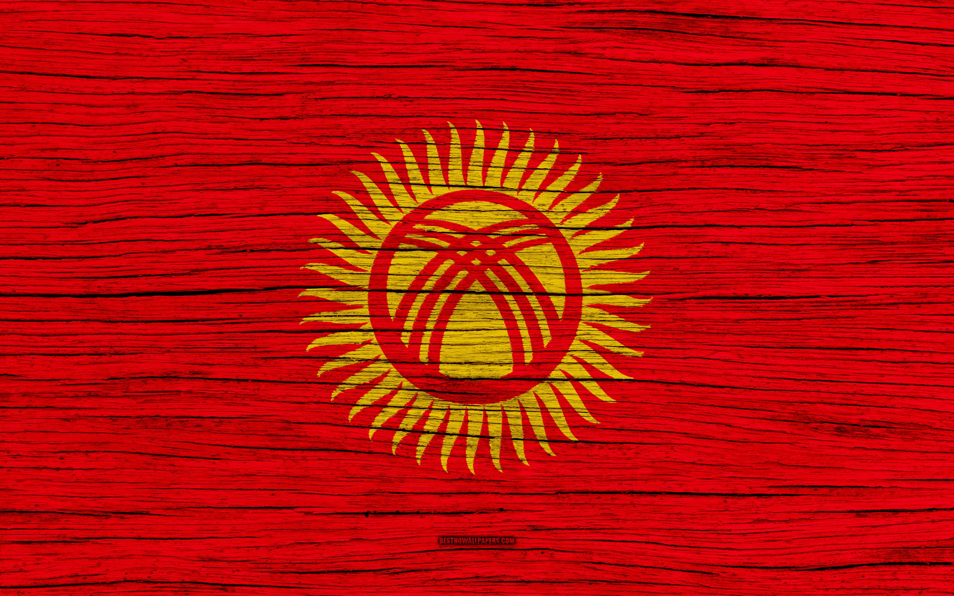 Download wallpaper Flag of Kyrgyzstan, 4k, Asia, wooden texture