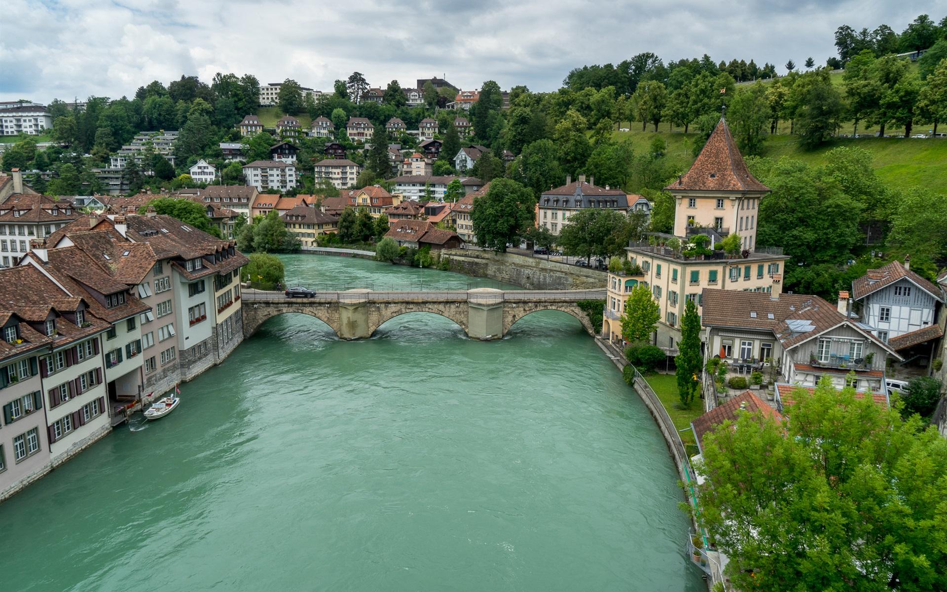 Wallpaper Bern, Switzerland, river, bridge, houses 1920x1200 HD