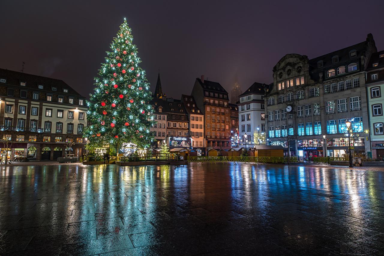Wallpaper Strasbourg France Christmas Town square New Year tree