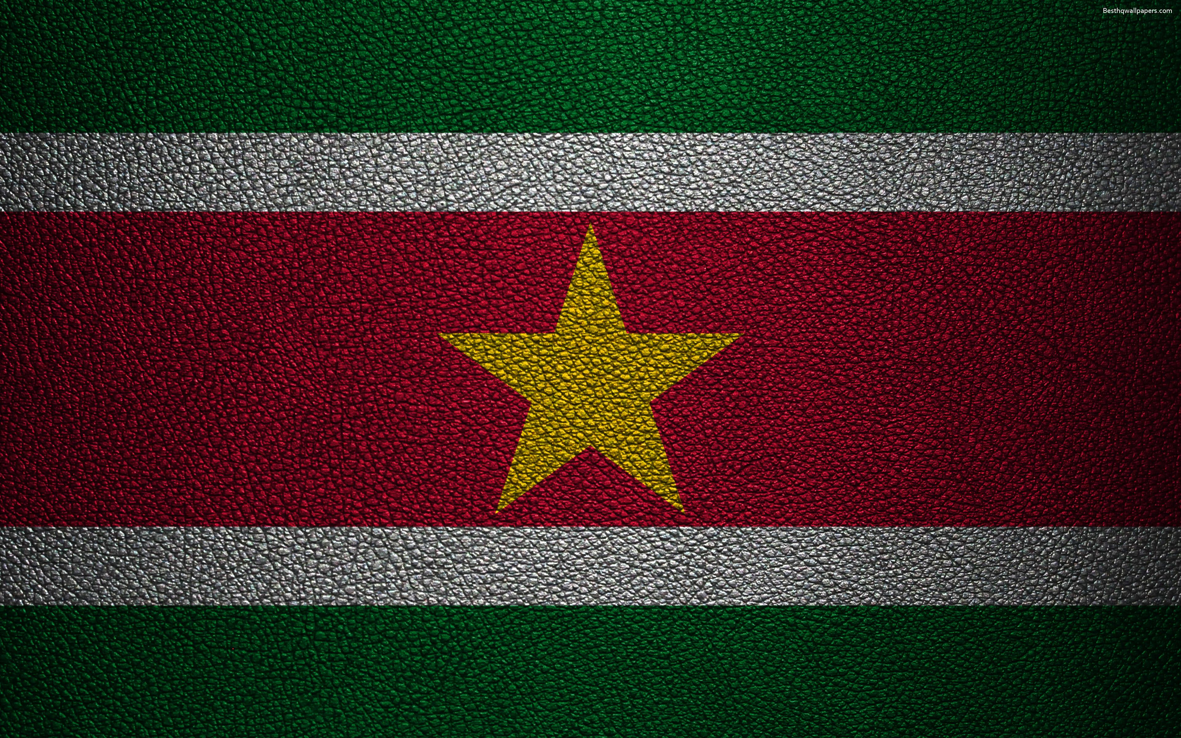 Download wallpaper Flag of Suriname, 4K, leather texture