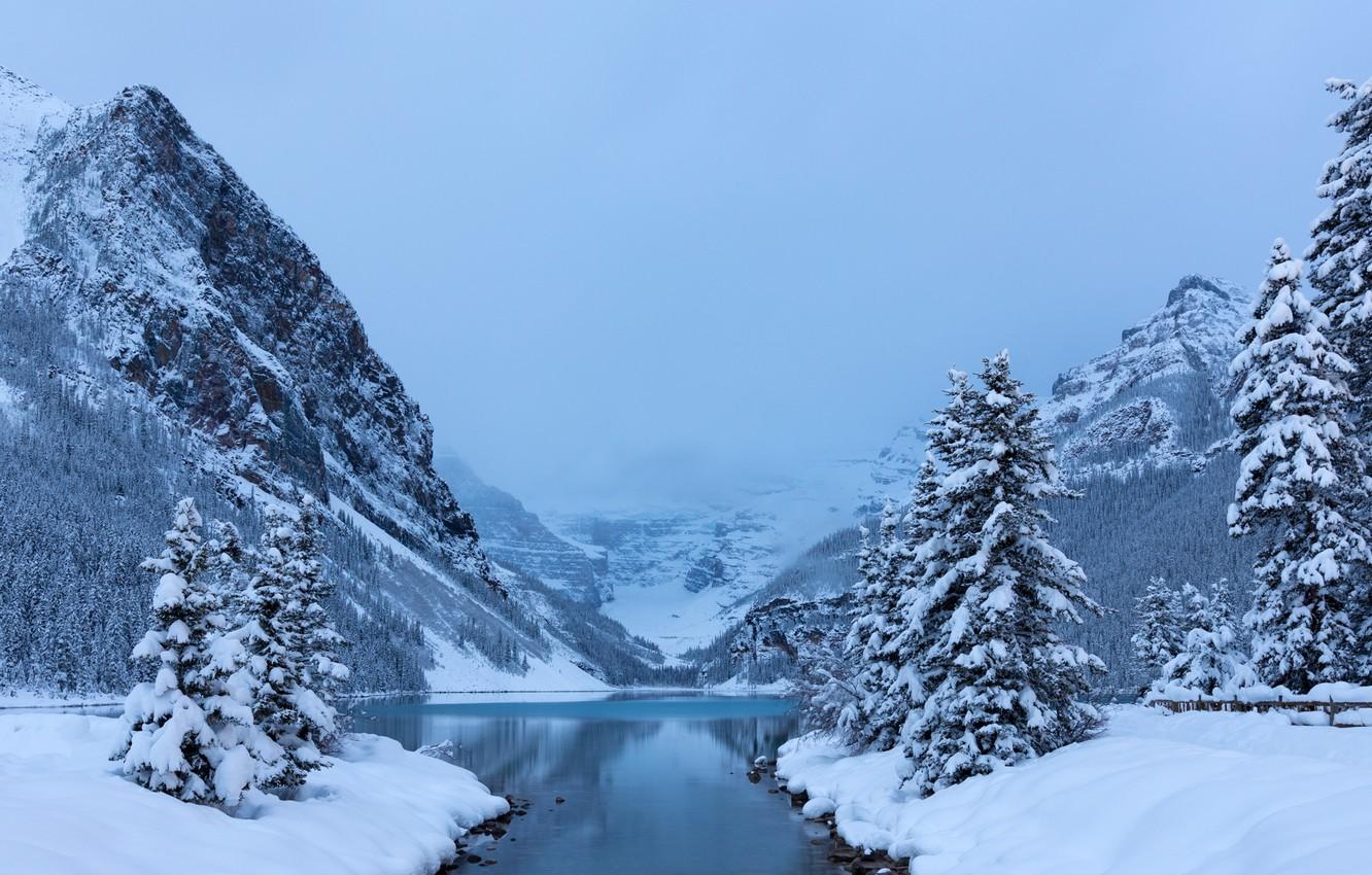 Wallpaper winter, snow, trees, mountains, lake, ate, Canada, Albert