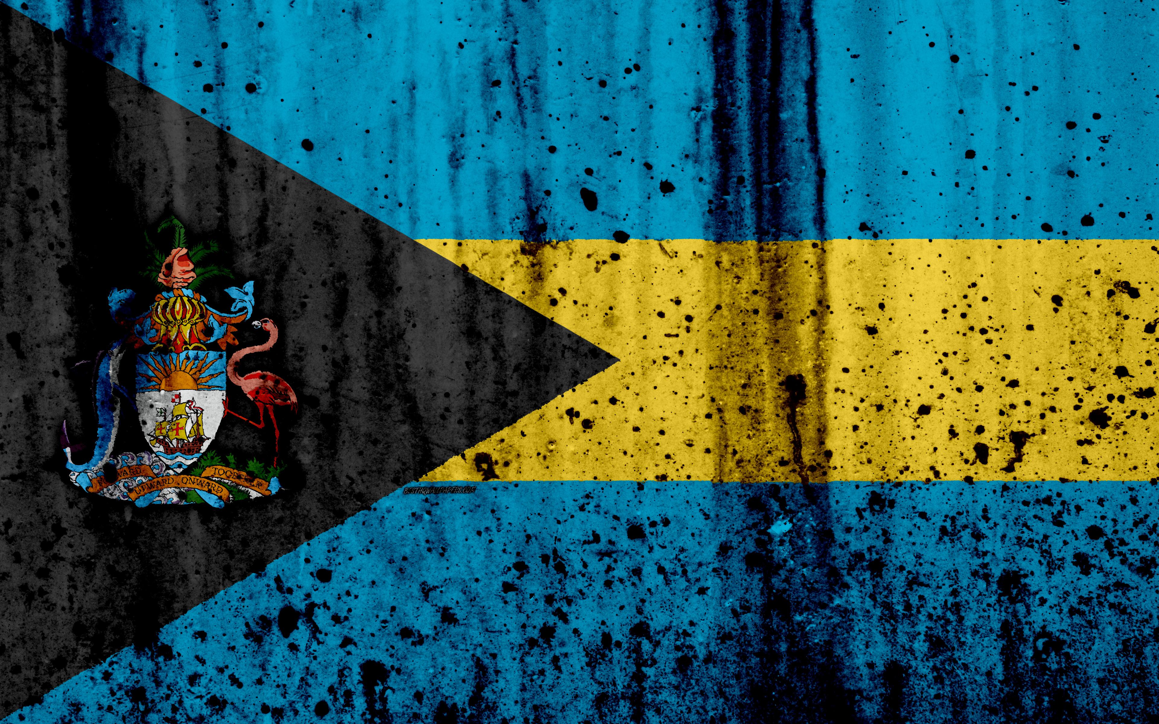Download wallpaper Bahamian flag, 4k, grunge, North America, flag