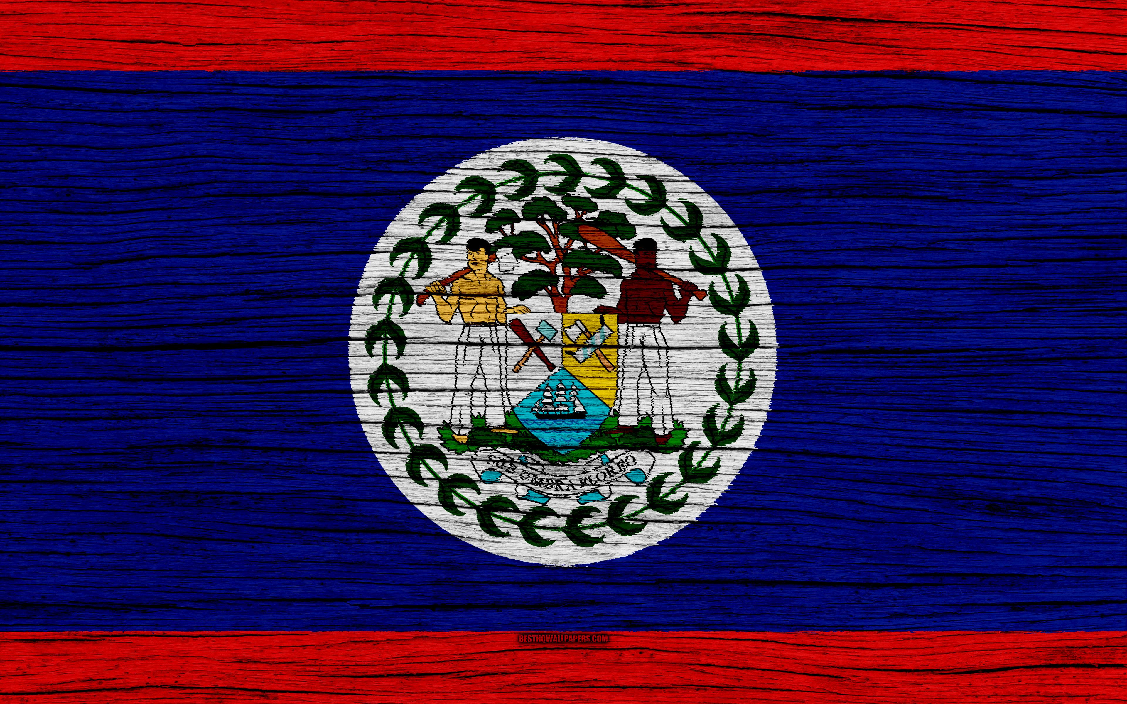Download wallpaper Flag of Belize, 4k, North America, wooden