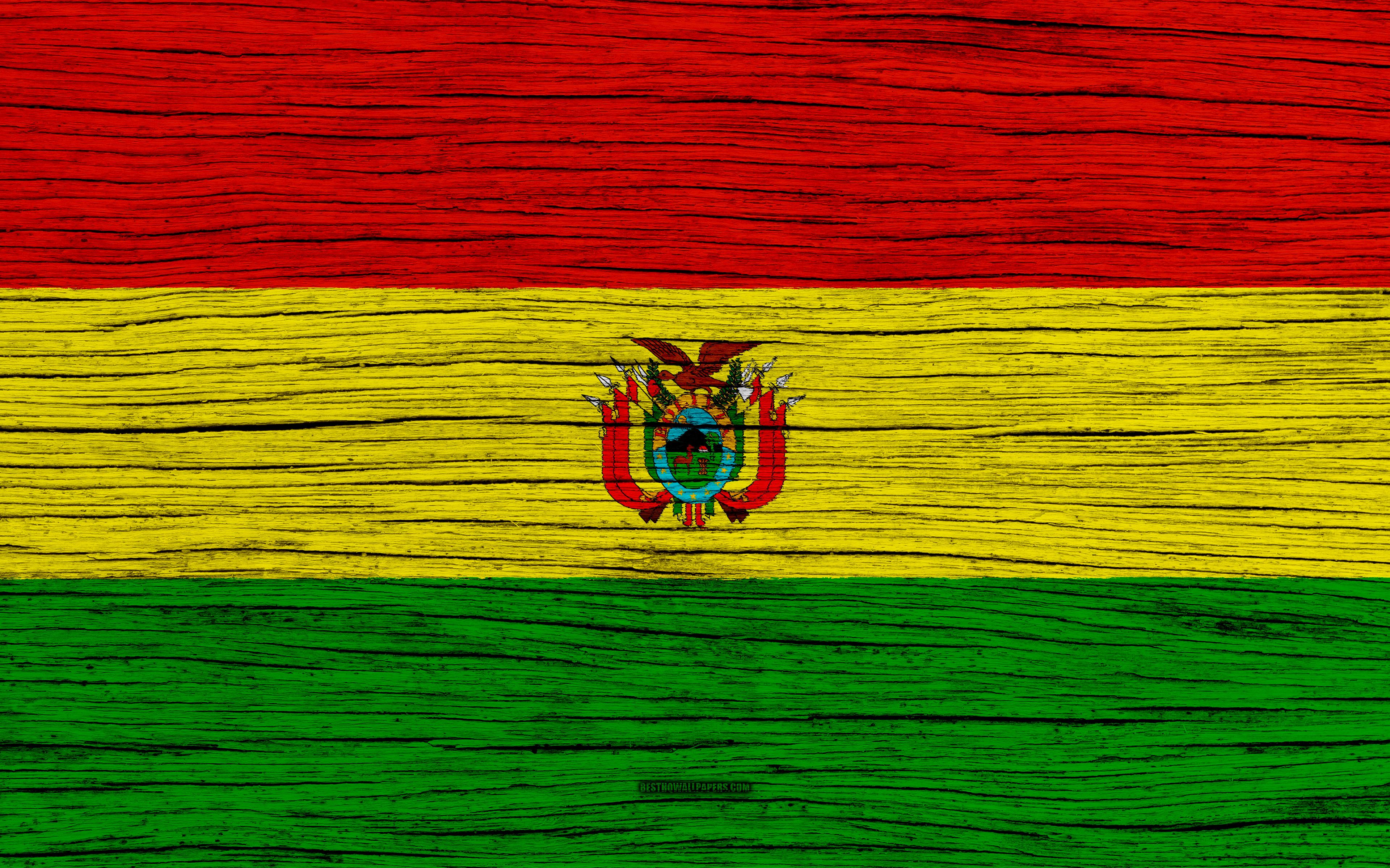 Download wallpaper Flag of Bolivia, 4k, South America, wooden