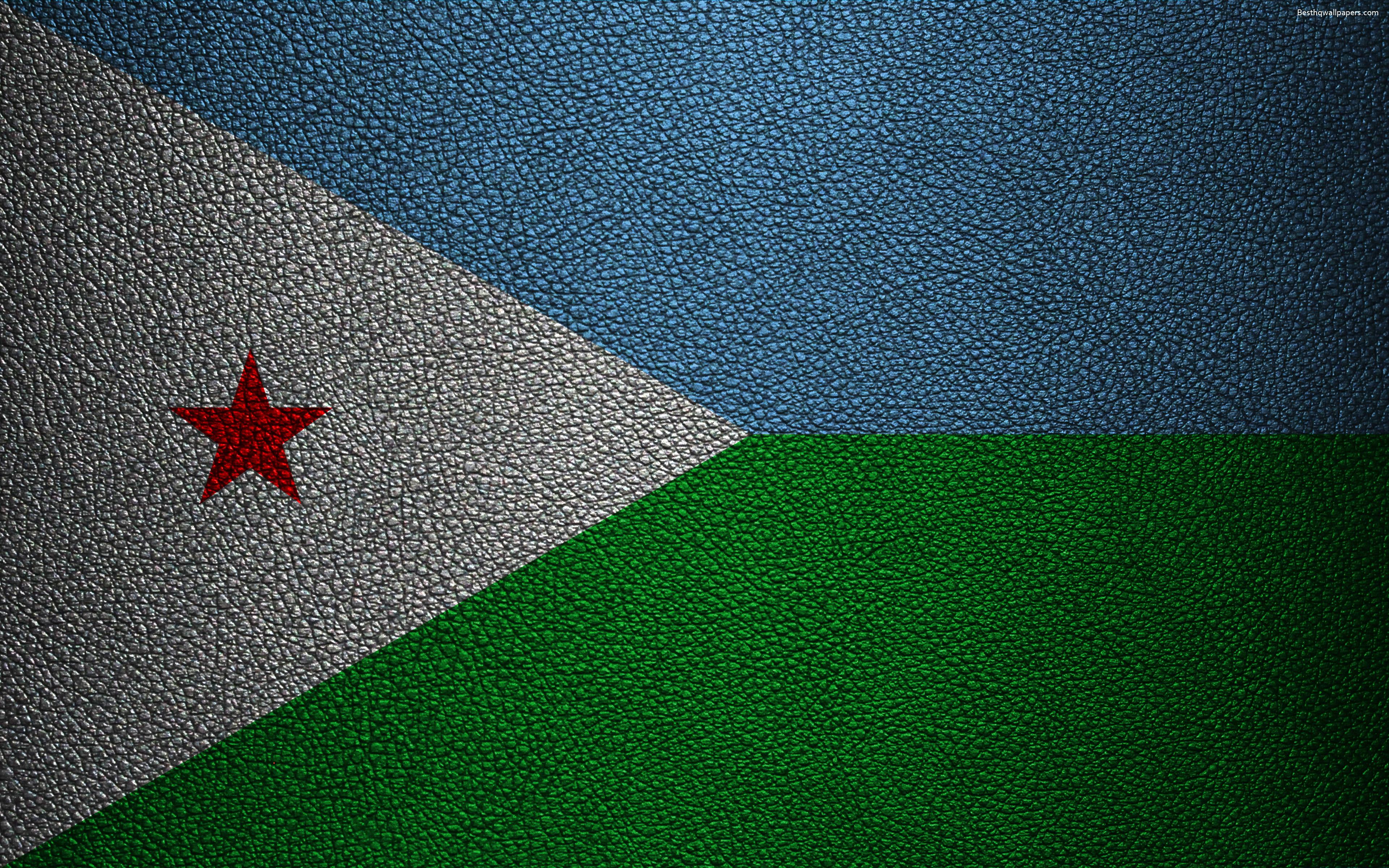 Download wallpaper Flag of Djibouti, leather texture, 4k
