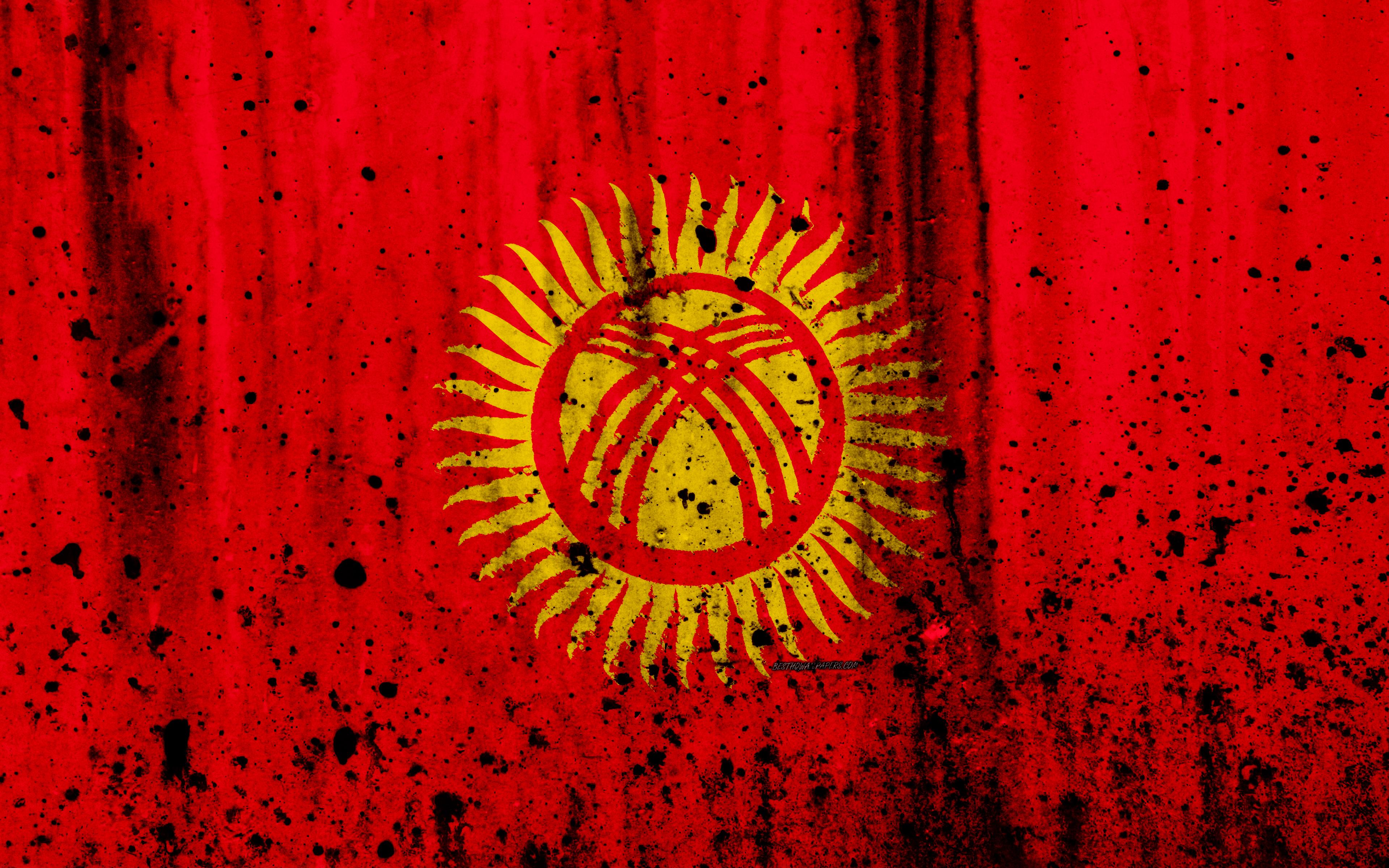 Download wallpaper Kirghiz flag, 4k, grunge, Asia, flag