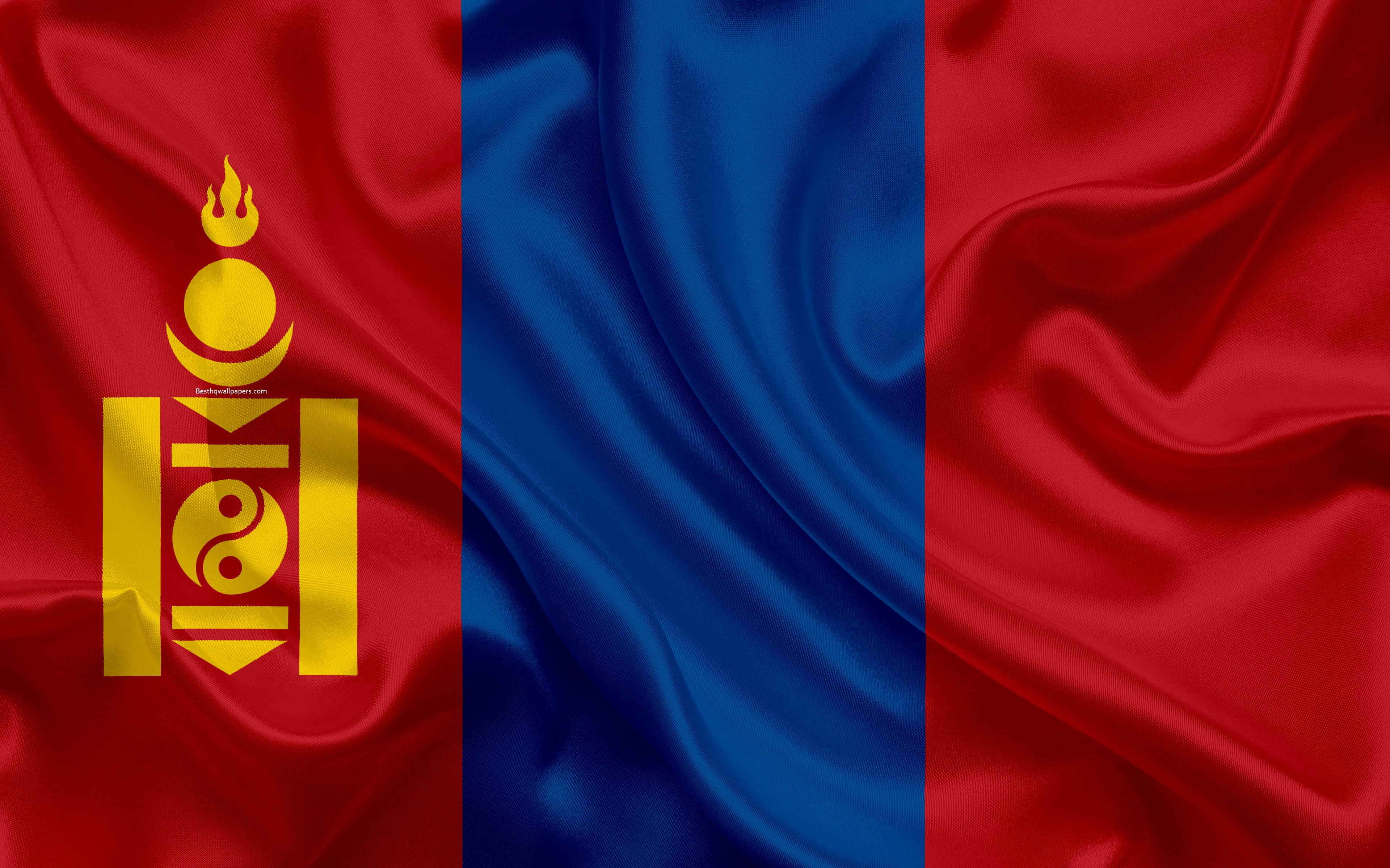Download wallpaper Flag of Mongolia, 4k, silk texture, Asia