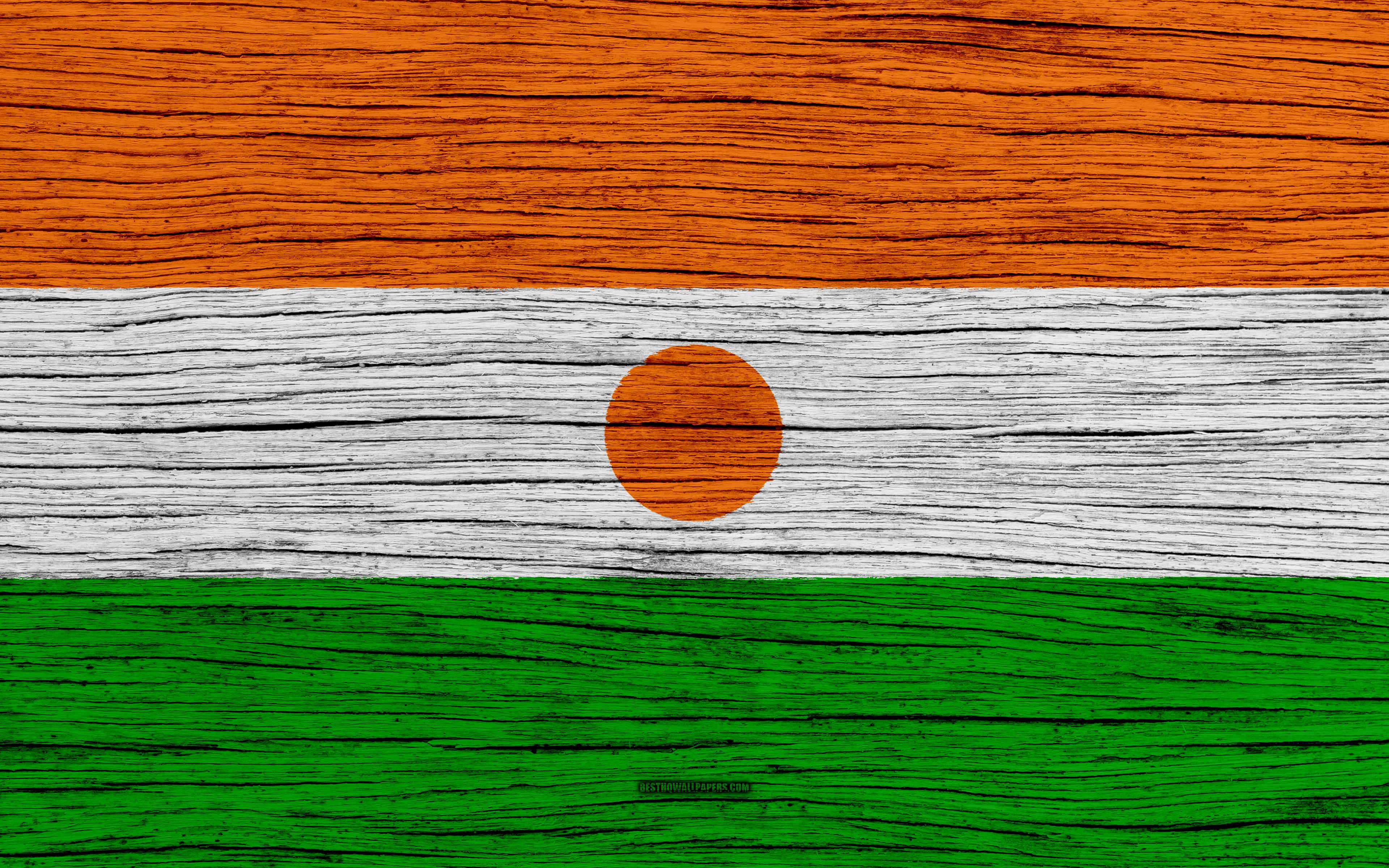 Download wallpaper Flag of Niger, 4k, Africa, wooden texture