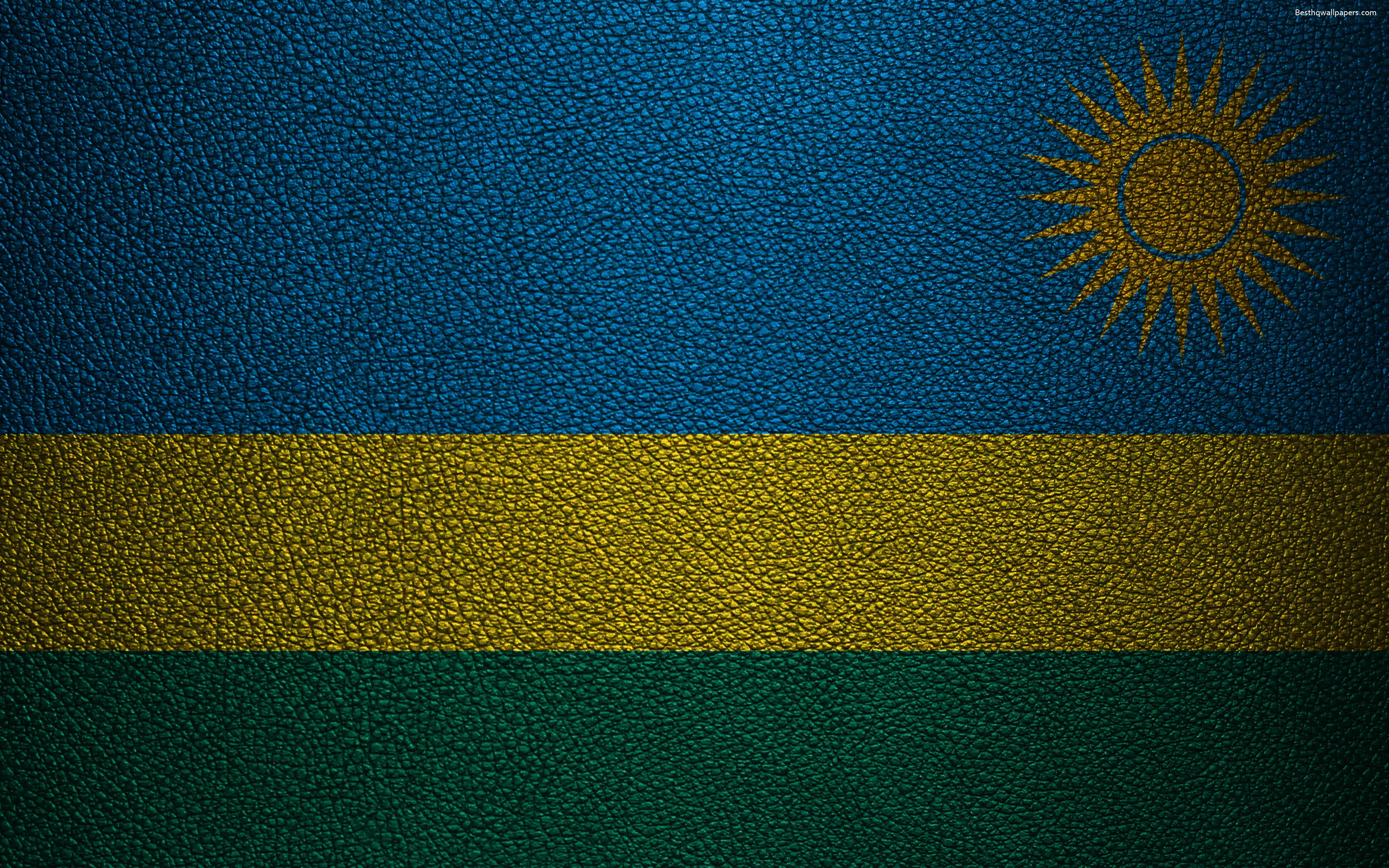 Download wallpaper Flag of Rwanda, Africa, 4K, leather texture