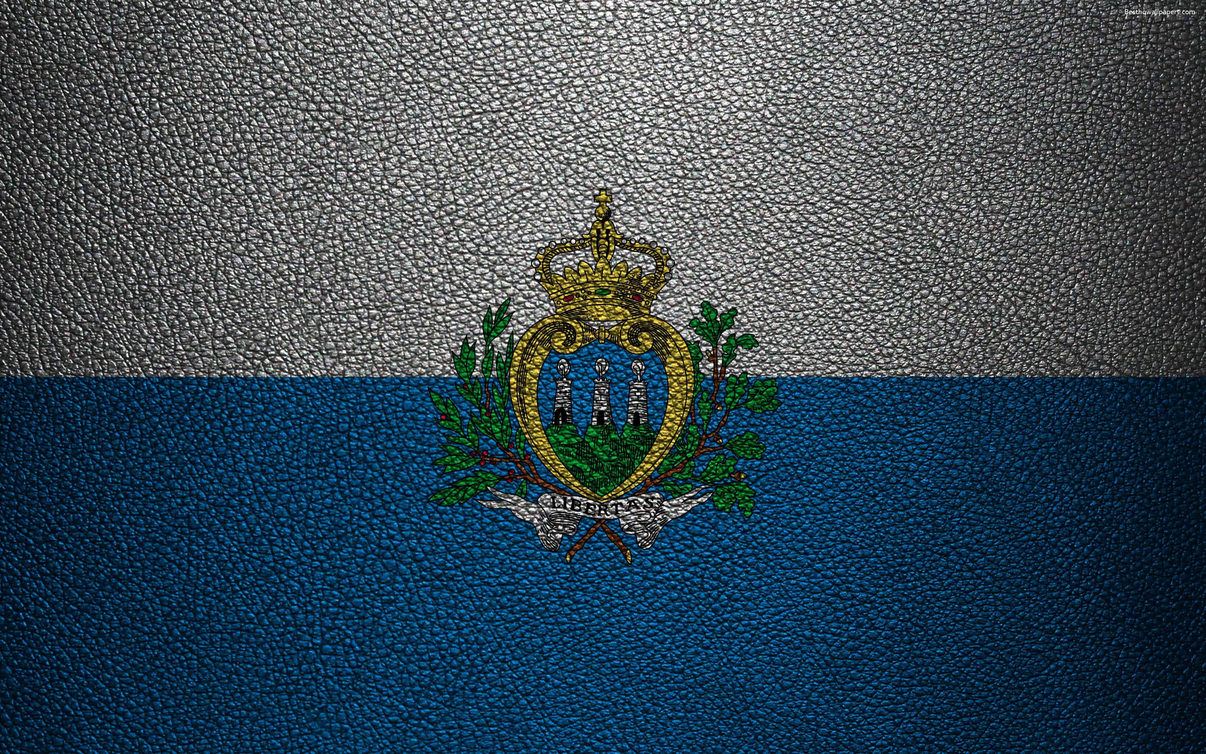 Download wallpaper Flag of San Marino, 4K, leather texture, Europe