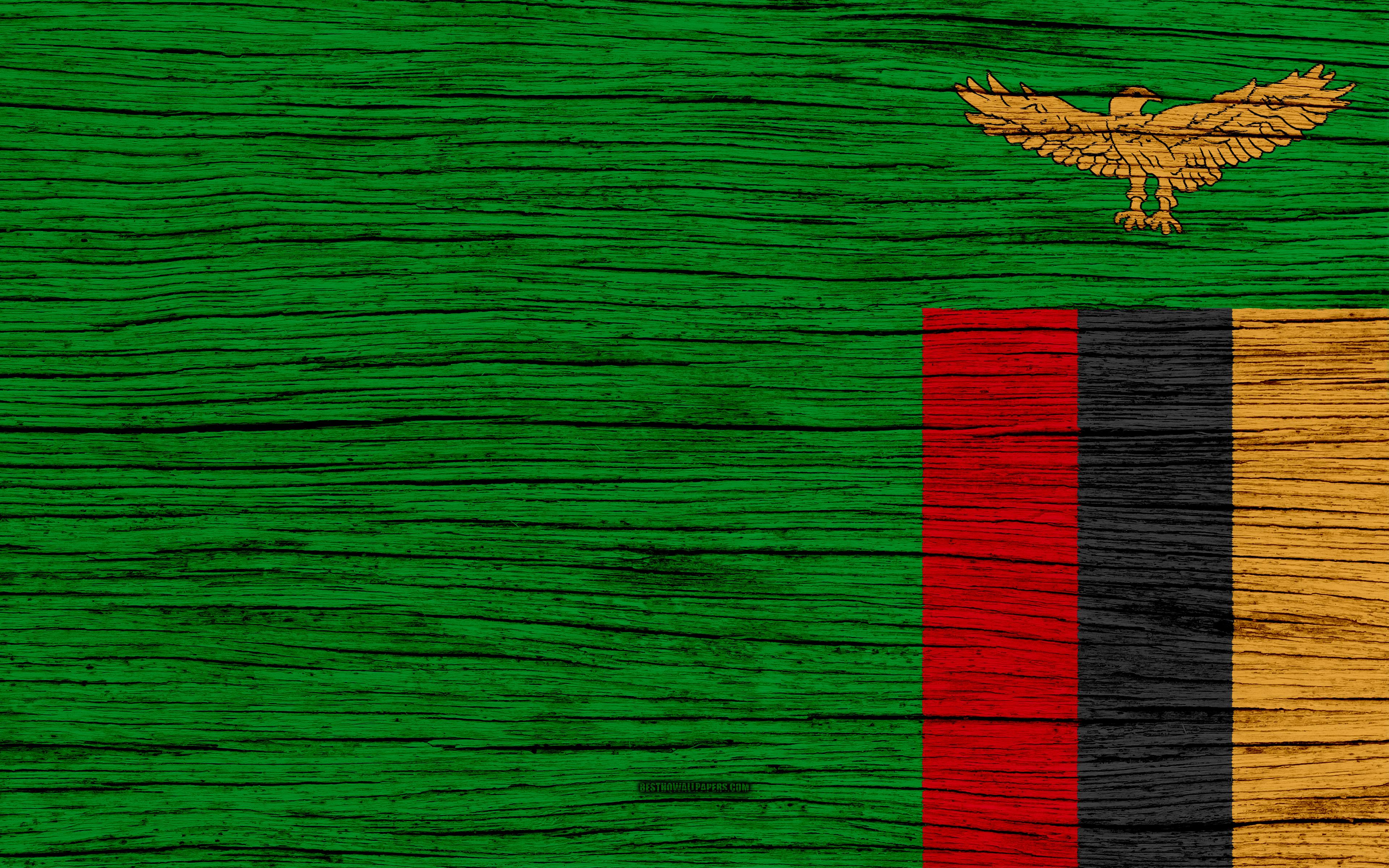 Download wallpaper Flag of Zambia, 4k, Africa, wooden texture