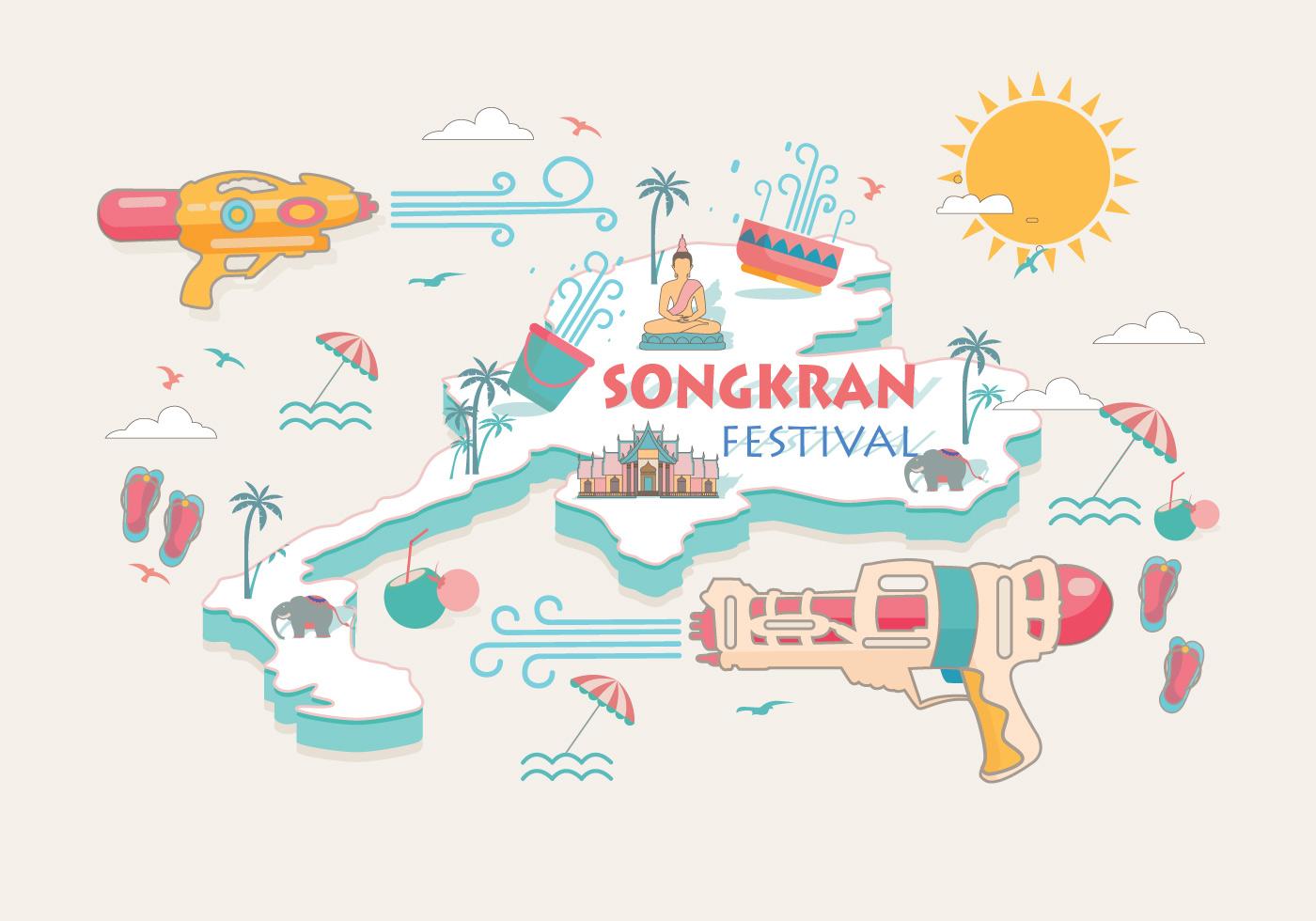 Songkran Festival Thailand Vector Free Vector Art, Stock