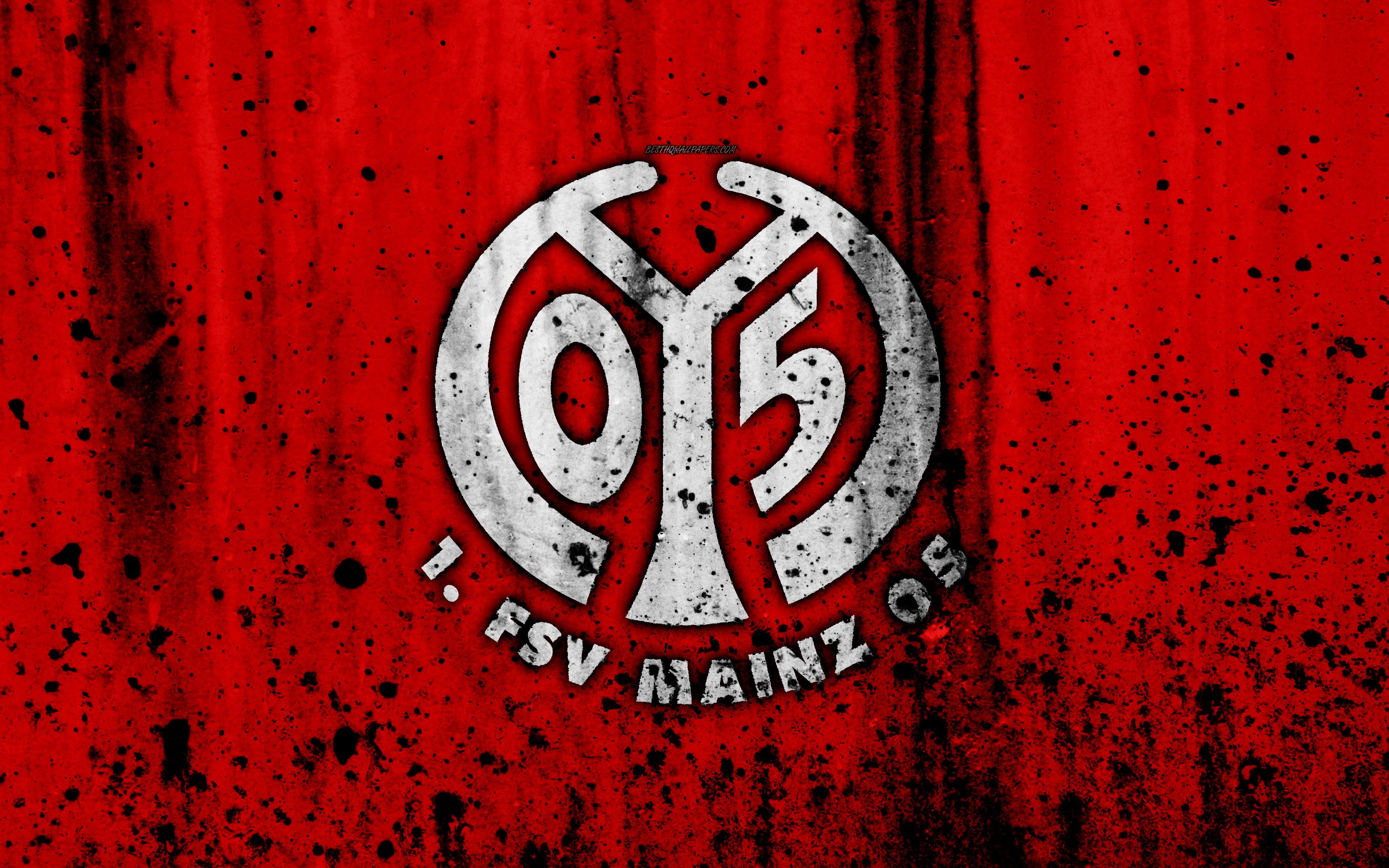 Download wallpaper FC Mainz 4k, logo, Bundesliga, stone texture