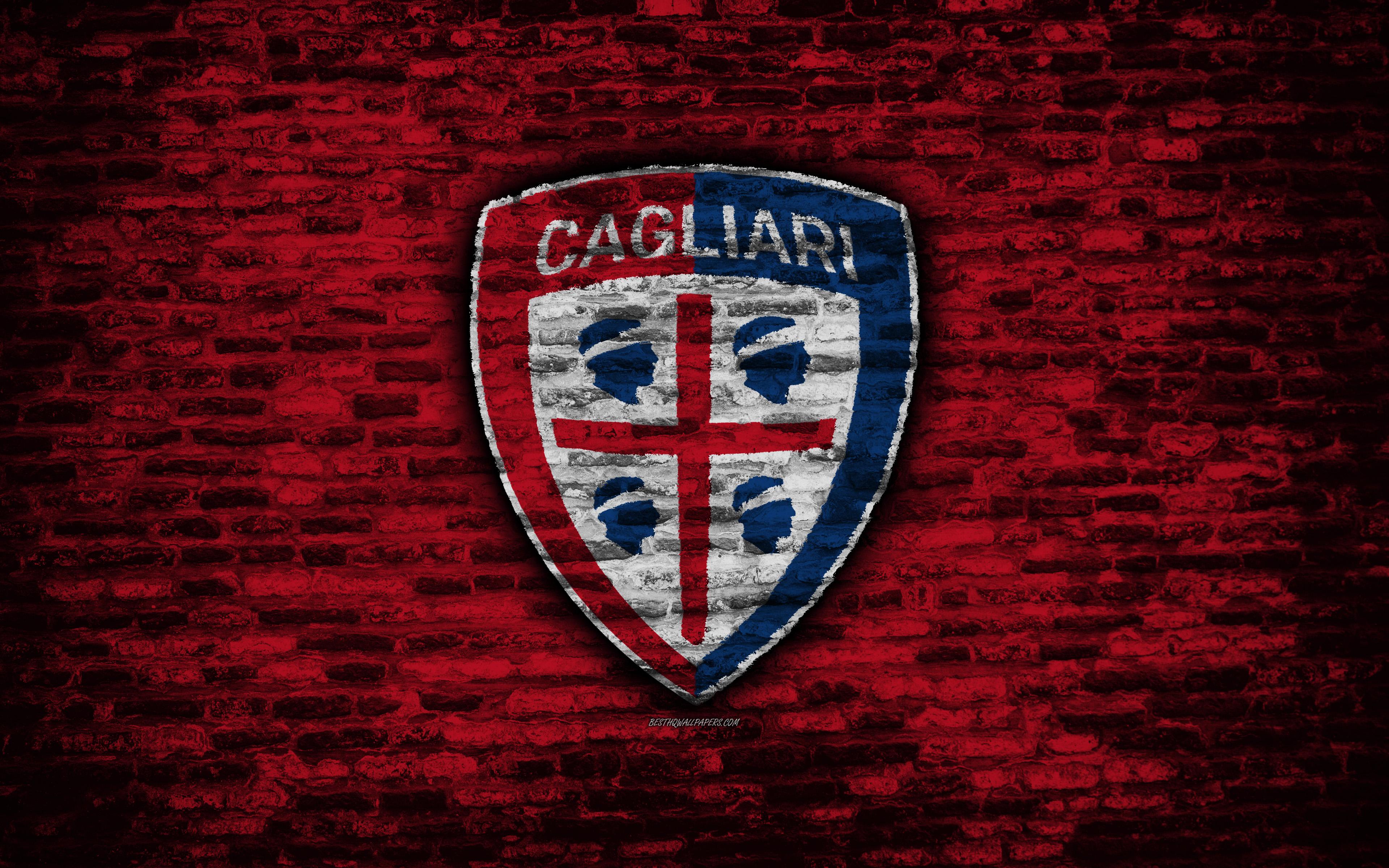 Download wallpaper Cagliari FC, 4k, logo, brick wall, Serie A