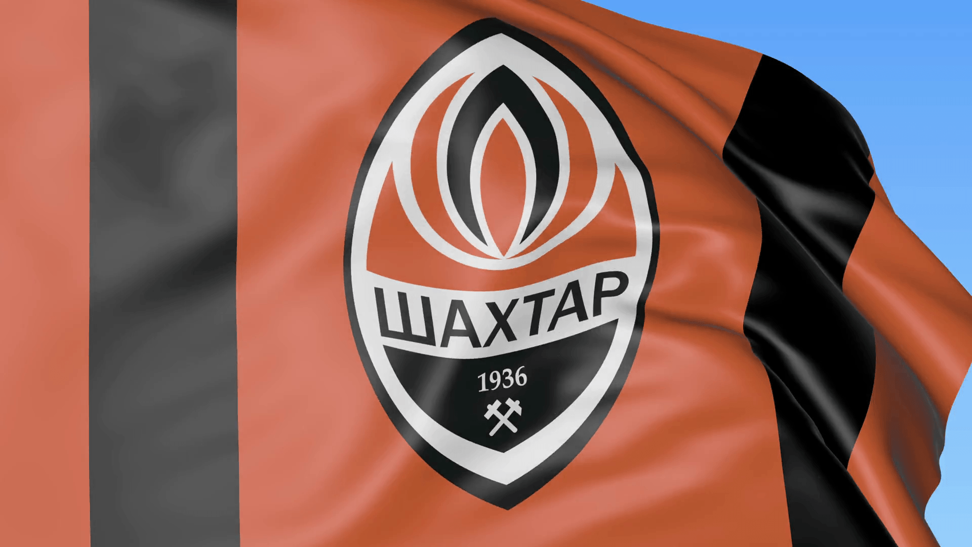 Close Up Of Waving Flag With FC Shakhtar Donetsk Football Club Logo