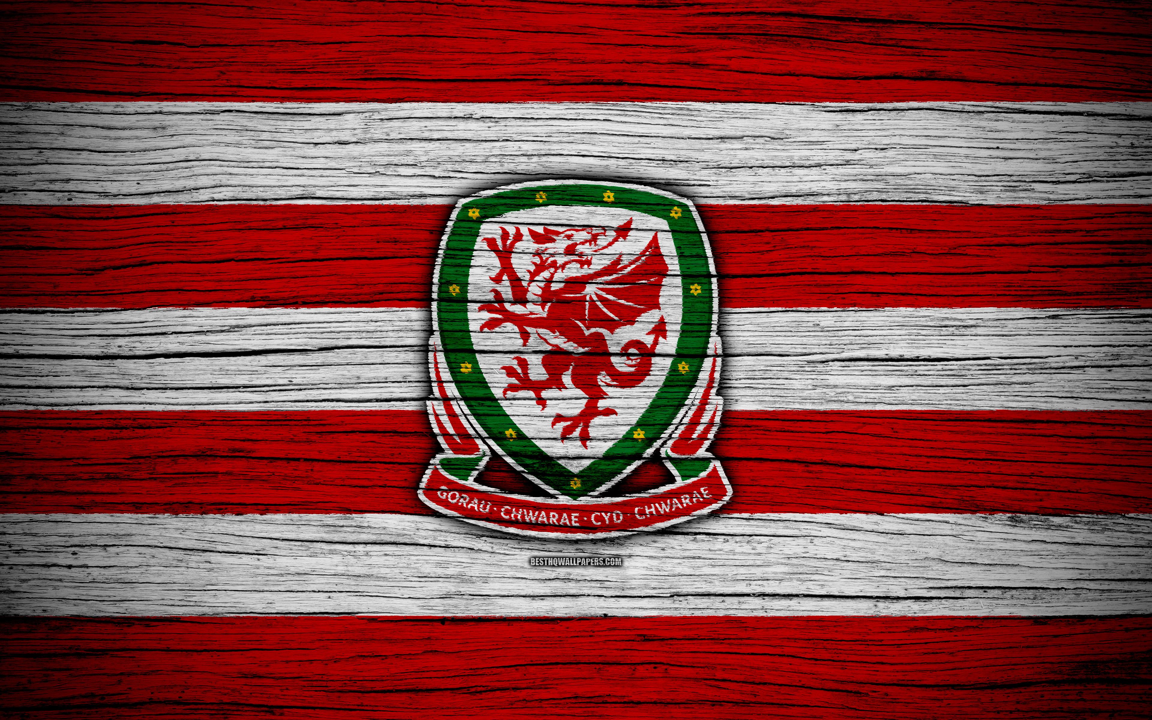 Download wallpaper 4k, Wales national football team, logo, UEFA