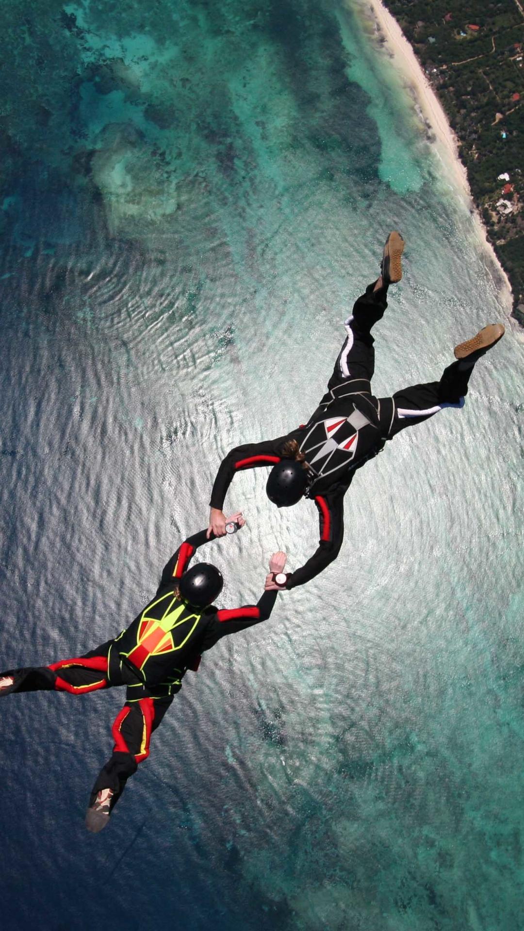 Skydiving Skydivers Parachuting Stunt Ocean HD Wallpaper