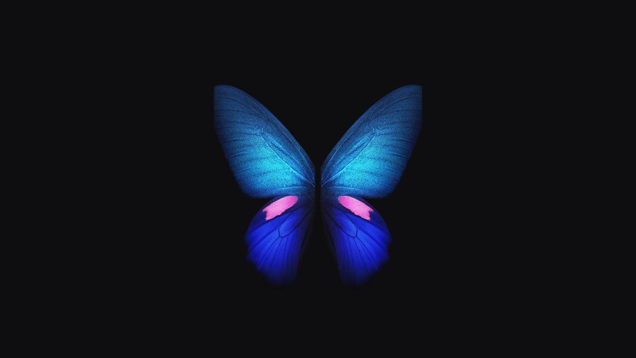 Wallpaper Samsung Galaxy Fold, Blue, Butterfly, Stock, 4K, Creative