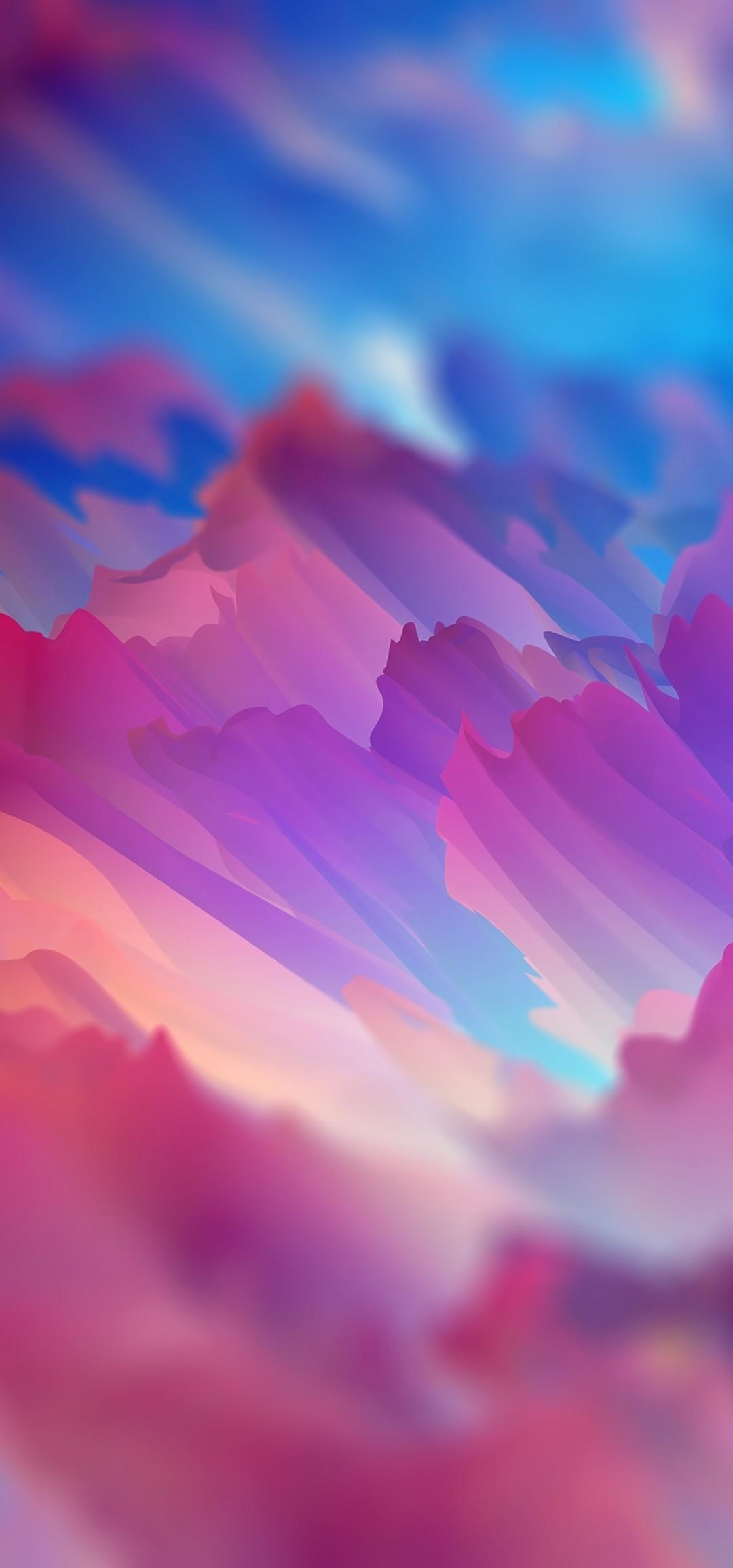 Download 1080x2310 Colorful Clouds, Blurry, Painting Wallpaper