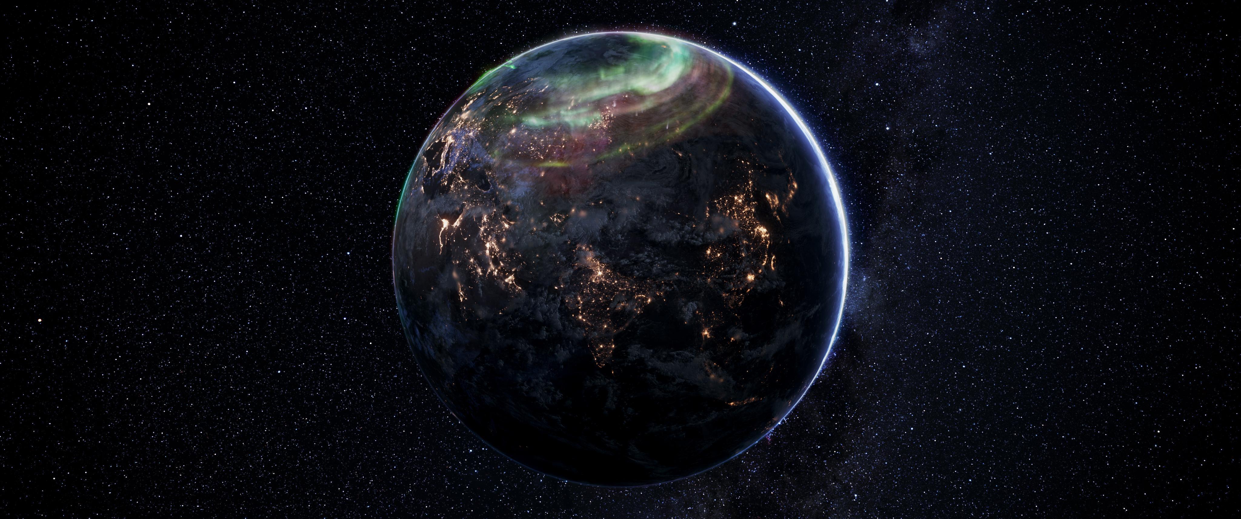 Wallpaper Planets Space 3D Graphics 4096x1714