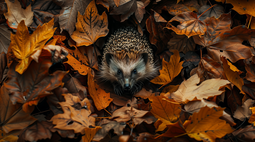Hedgehog Amidst Autumn Leaves by patrika