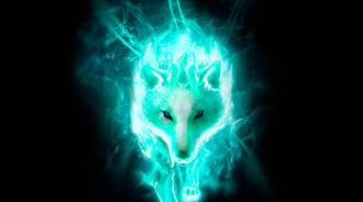Neon light blue fox