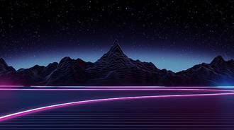 black mountain wallpaper, digital art, neon, mountains, lake