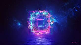 digital, digital art, artwork, blue, purple, lights, flowers