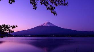 Mount Fuji, Japan, landscape, calm waters, violet, lake, clear sky