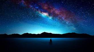 silhouette of boat illustration, night, starry, stars, milky way
