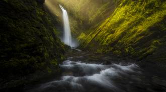 Waterfall Forest Morning Sun Beams