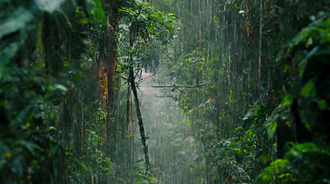 man walking in rain forest