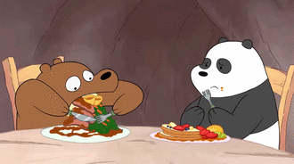 BROO panda is just tryna eat a meal why grizzly gotta ruin it..