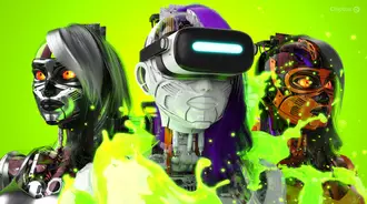 Chiptos X 3D Robot Girl Mirai Robot Woman 4K NFT Wallpaper Desktop Background Lime