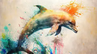 Rainbow Dolphin Splashing in the Ocean