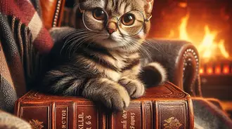 cat reading  a book