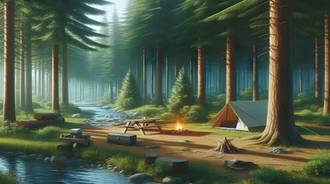 A tent in the forest wallpaper 4k