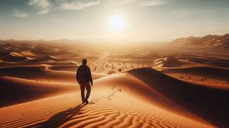 A person lost in the desert in the middle of the day
