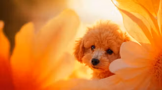 cute dog with a sun flower
