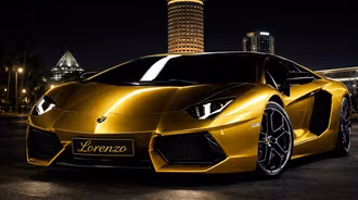 Golden Lamborghini night scene